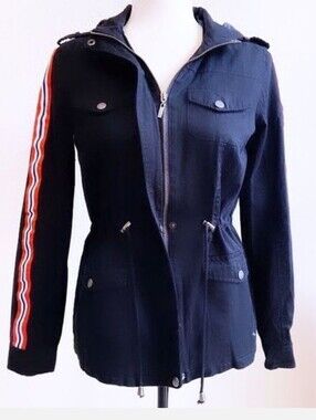 Women’s Navy Utility Jacket with Red Stripe Accent